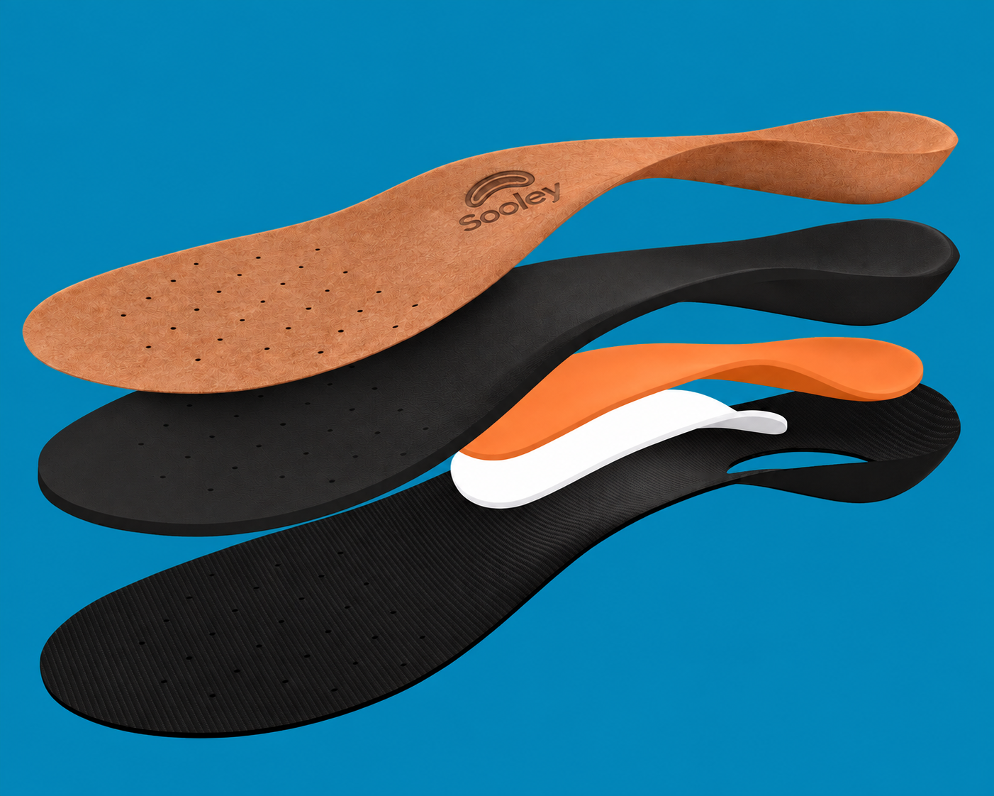 Exploded view insole Sooley dengan beberapa lapisan material